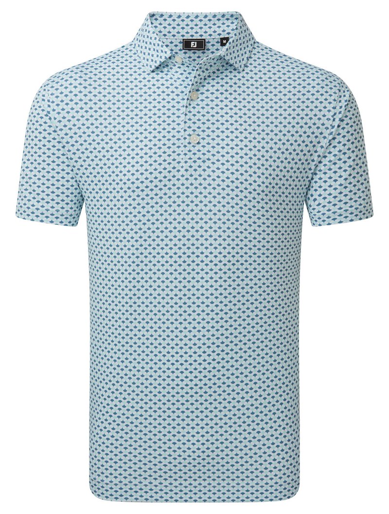 FootJoy Ginko Geo Pique polo de hombre, blanco/mint julep/winward blue