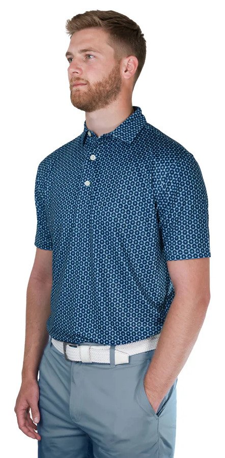 FootJoy Vegas Marker Lisle polo de hombre, mint julep/navy/wizard blue