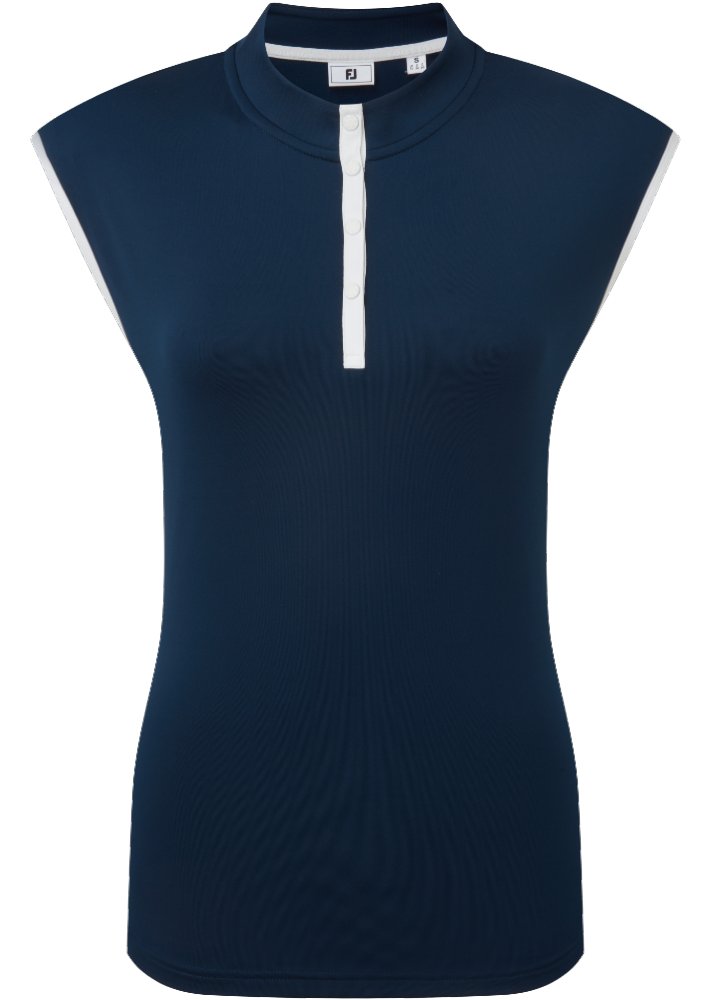 FootJoy Mock Neck Snap Front polo de mujer, azul marino/blanco