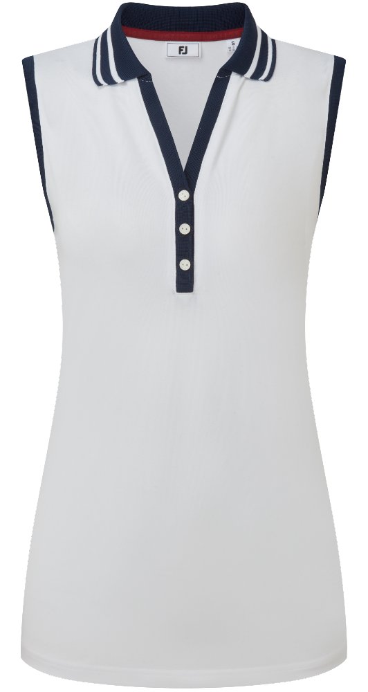 FootJoy Contrast Rib Knit Sleeveless polo de mujer, blanco/marino