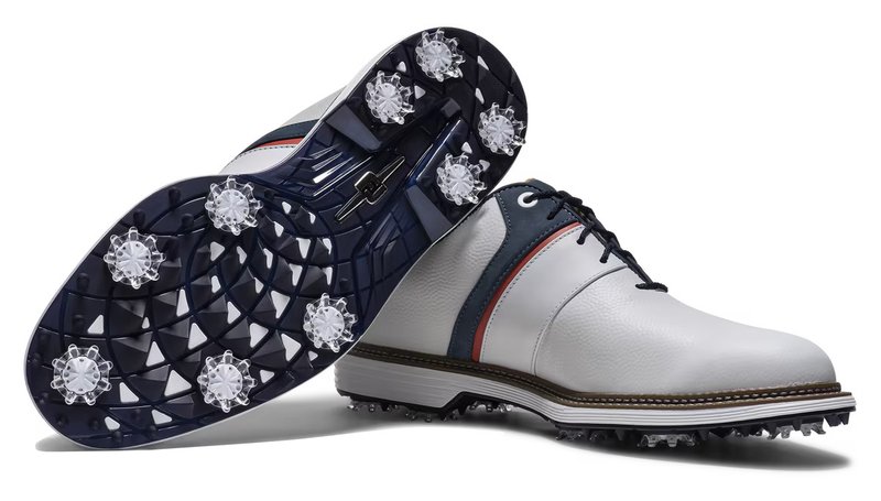 FootJoy Premiere Series - Packard zapatos de golf para hombre, blanco/azul/rojo nantucket