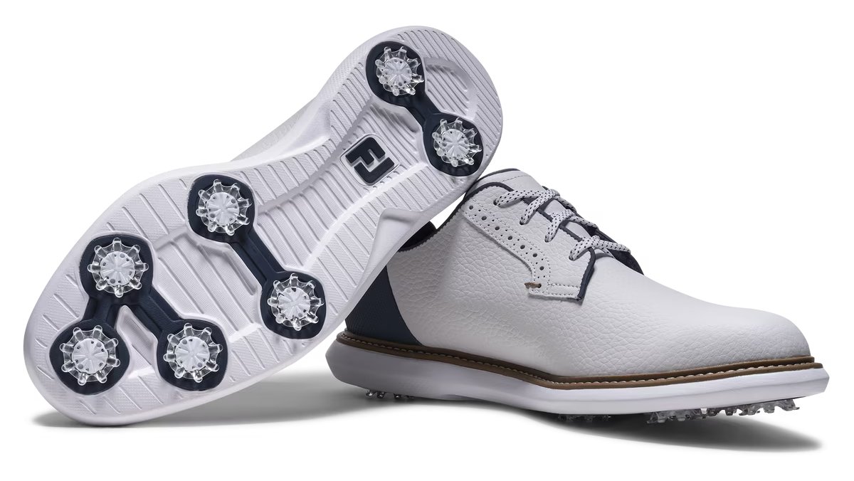 FootJoy FJ Traditions Blucher zapatos de golf para hombre, blanco/azul/tostado