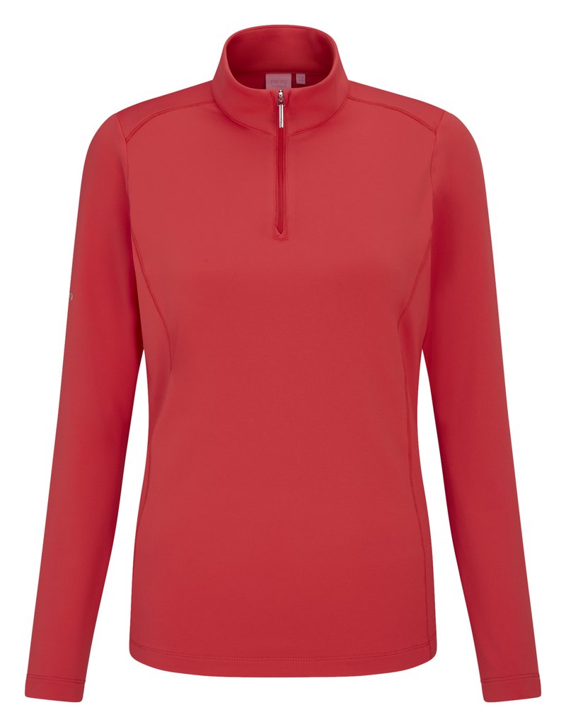 PING Aveline Half Zip de manga larga camiseta de mujer, cayenne