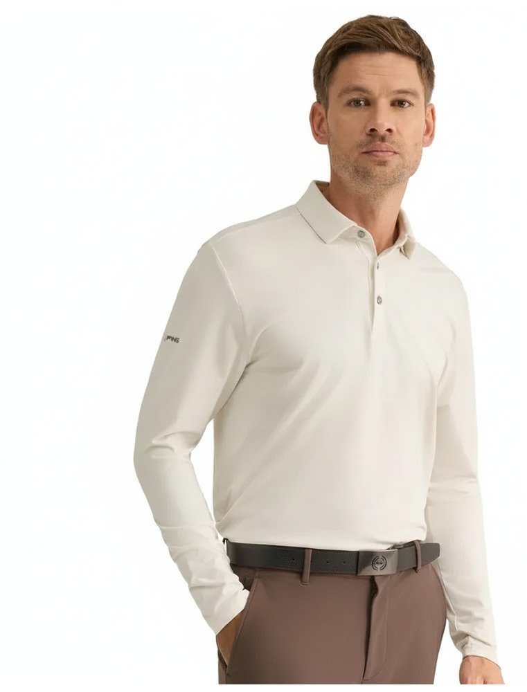 PING Demitri Longsleeve polo de hombre, egret