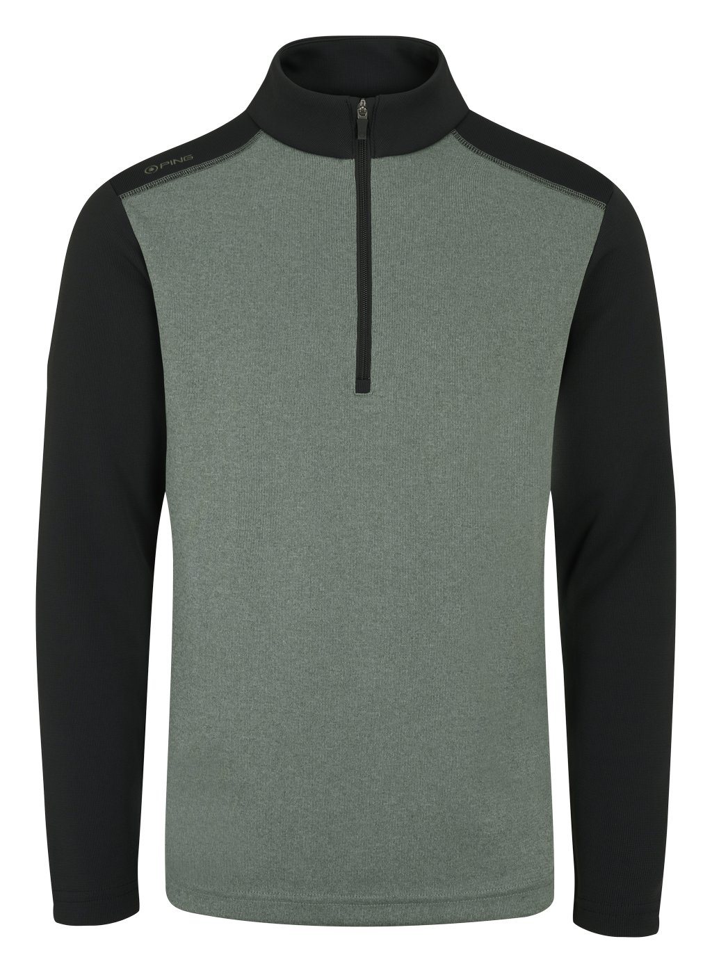 PING Ramsey half zip ribbed fleece sudadera polar para hombre, laurel marl/black