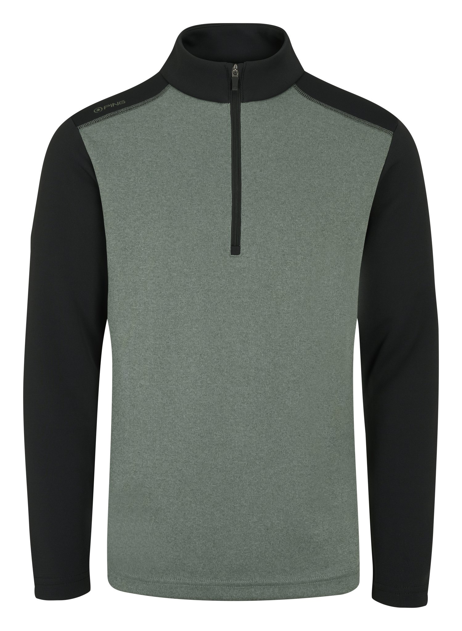 PING Ramsey half zip ribbed fleece sudadera polar para hombre, laurel marl/black
