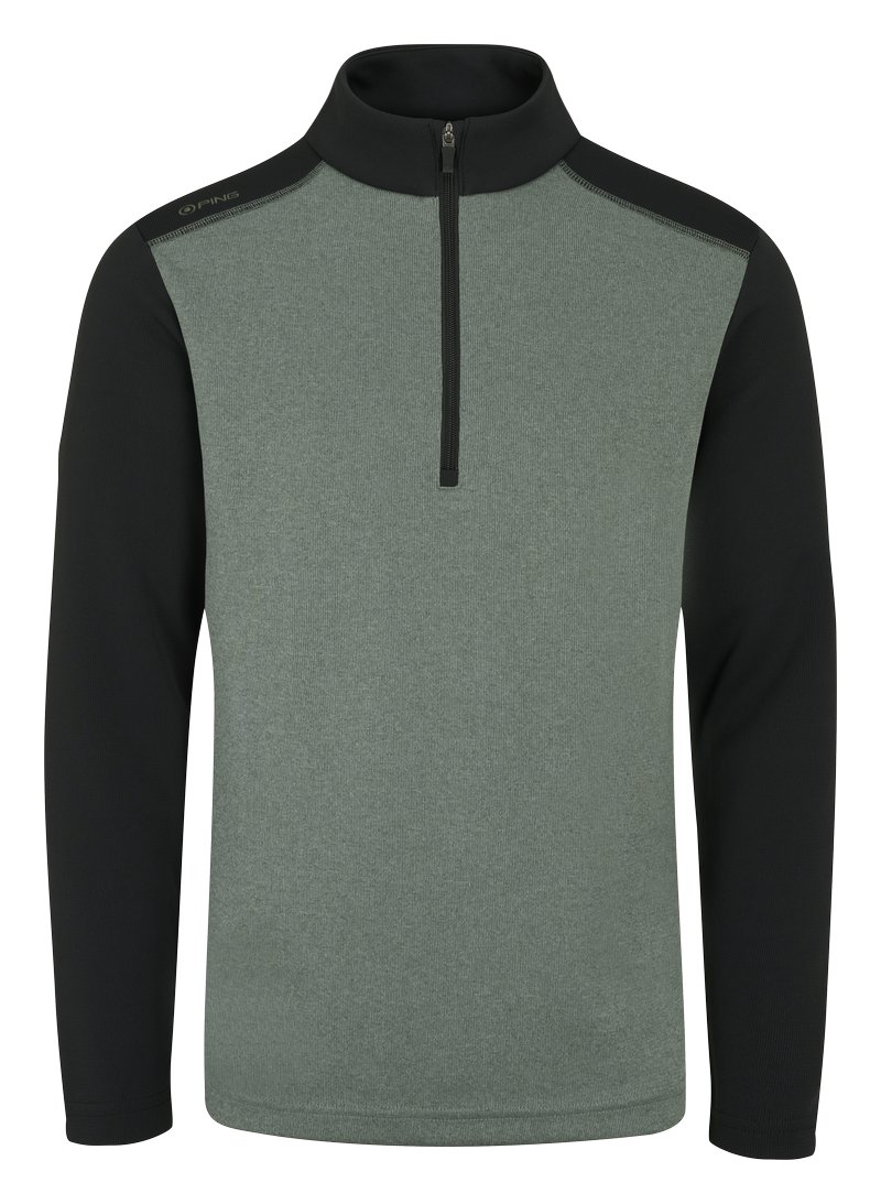 PING Ramsey half zip ribbed fleece sudadera polar para hombre, laurel marl/black