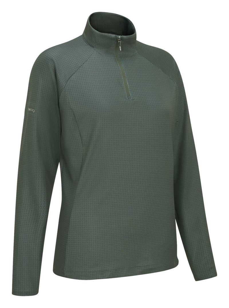 PING Jasmine Printed manga larga camiseta de mujer, gorse green/laurel