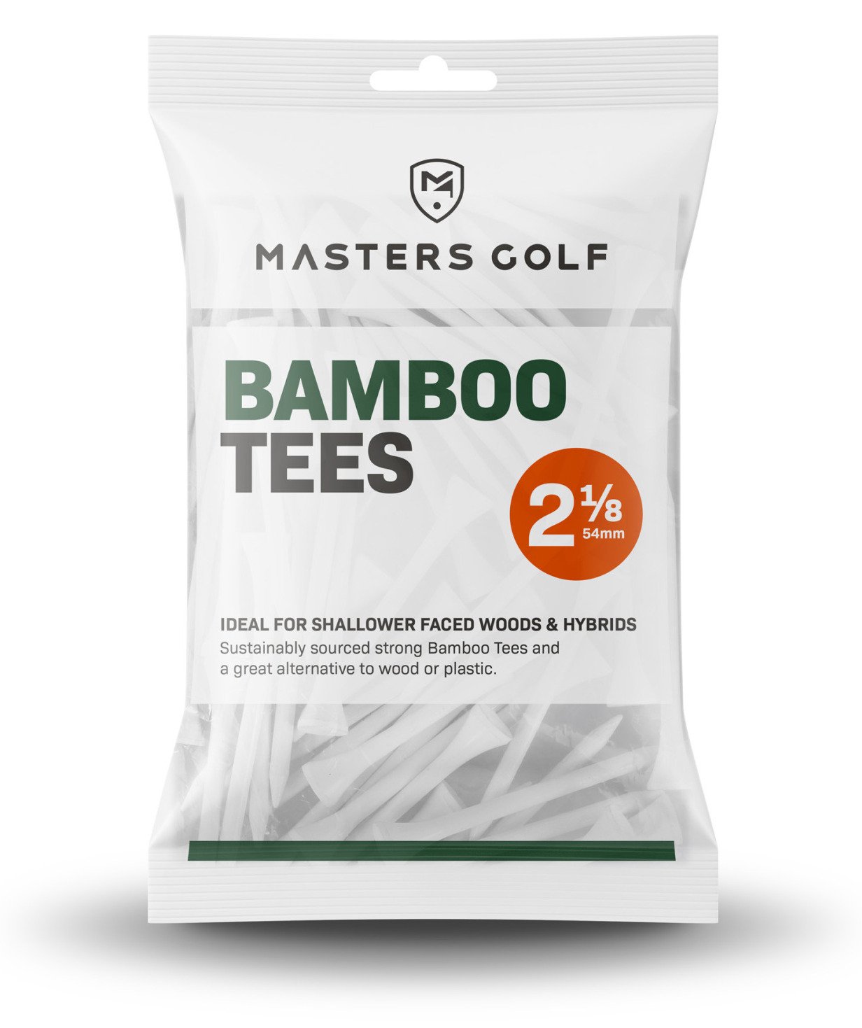 Masters Golf Bamboo Tees 54 mm (2 1/8"), 25 tees, blancas