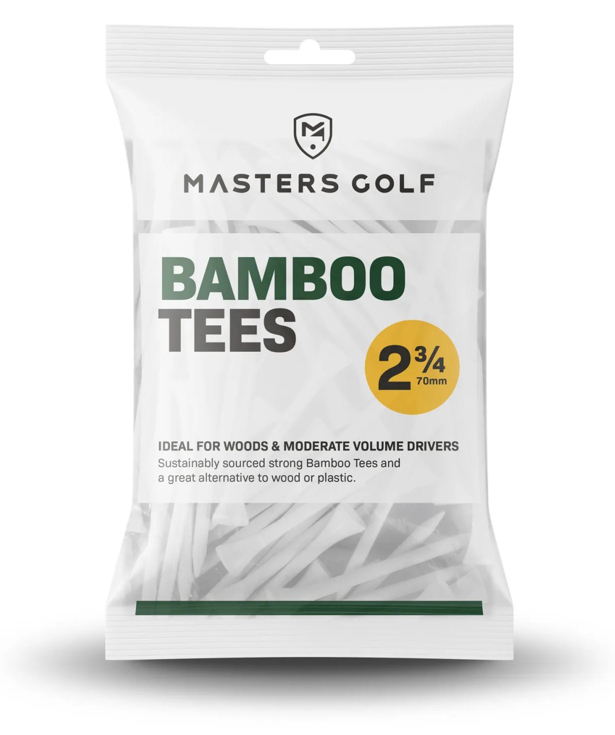 Masters Golf Bamboo Tees 70 mm (2 3/4"), 20 tees, blancas