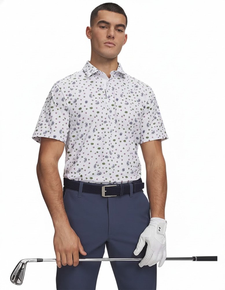 Under Armour ArmourDry Printed polo de hombre, blanco/blue wind/midnight navy
