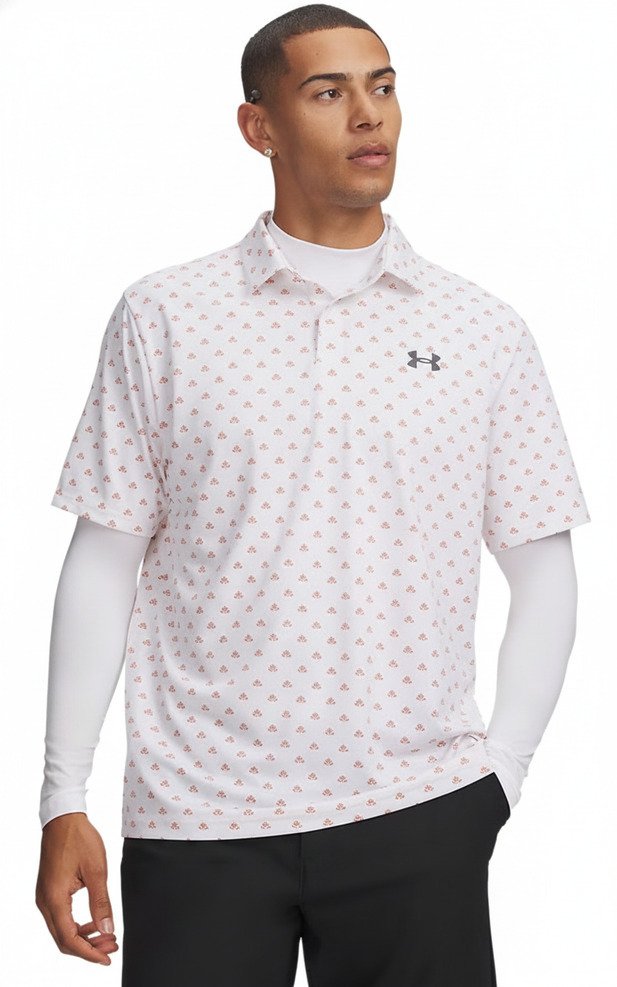 Under Armour Matchplay Printed polo de hombre, blanco/vintage maroon/academy