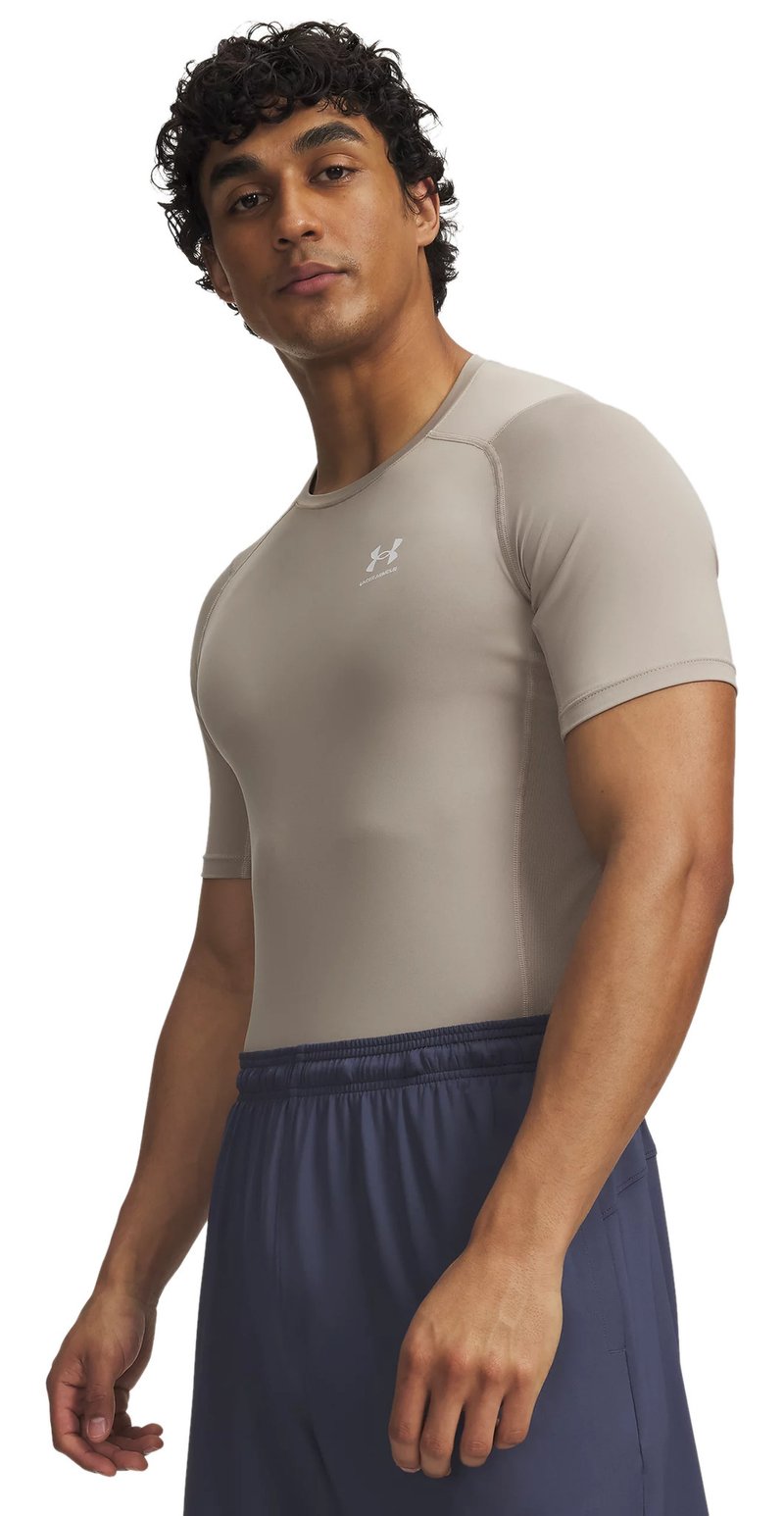 Under Armour HeatGear camiseta de compresión de hombre, timberwolf taupe/blanco