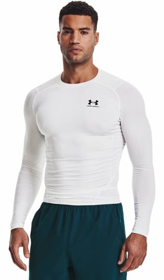 Under Armour HeatGear camiseta de compresión de manga larga de hombre, blanco/negro