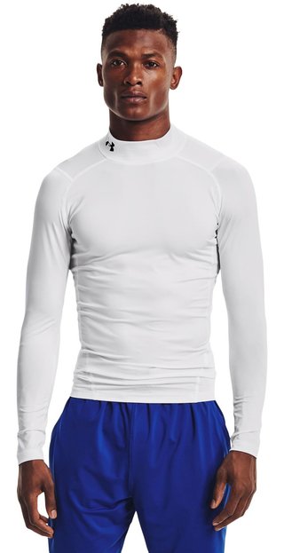 Under Armour HeatGear Comp Mock camiseta de compresión de manga larga de hombre, blanco/negro