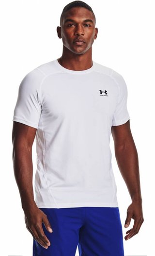 Under Armour HG Fitted SS camiseta de hombre, blanco/negro