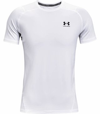 Under Armour HG Fitted SS camiseta de hombre, blanco/negro