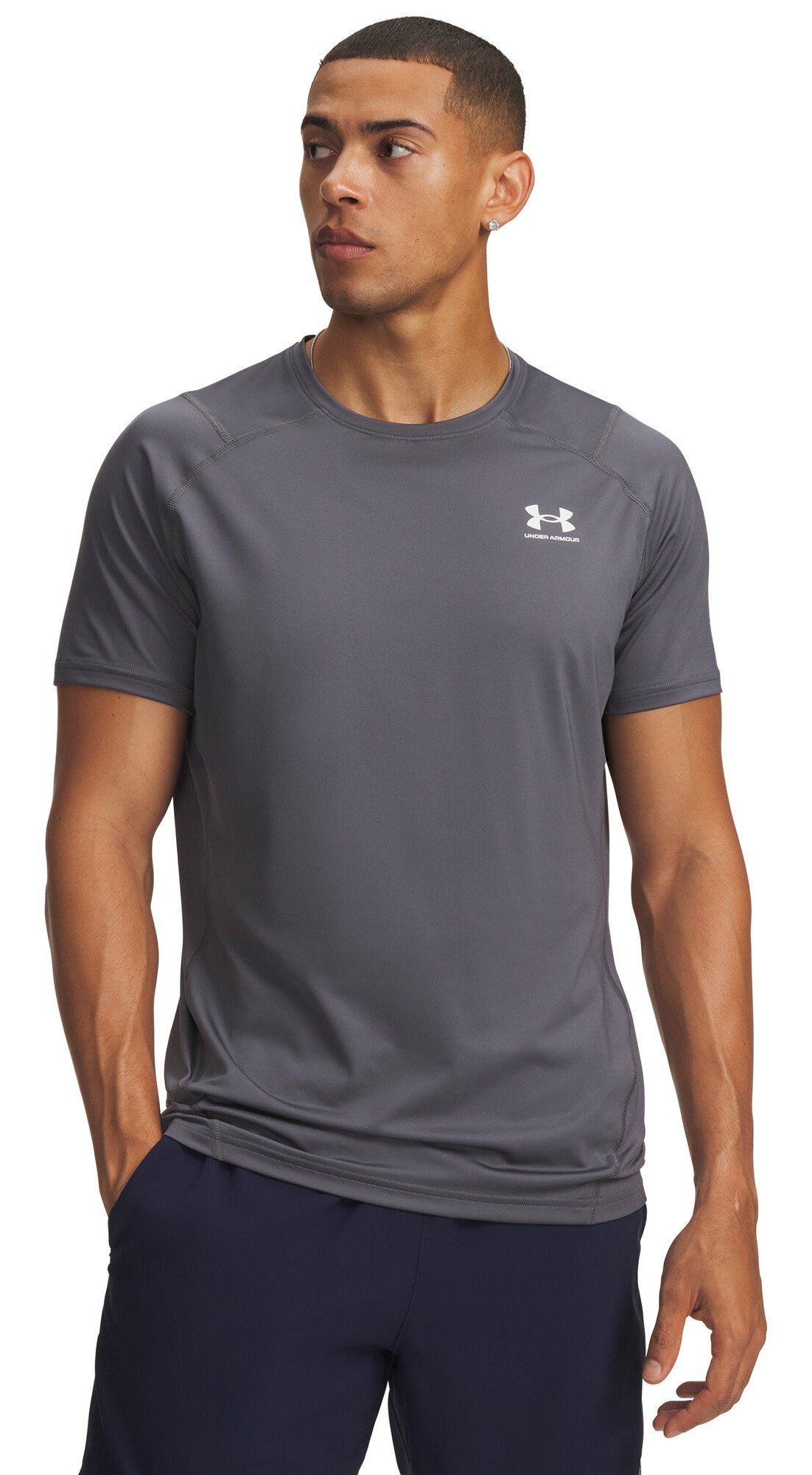Under Armour HeatGear Fitted S camiseta de hombre, castlerock/blanco