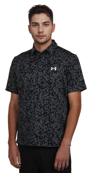 Under Armour T2G Printed polo de hombre, negro/castlerock