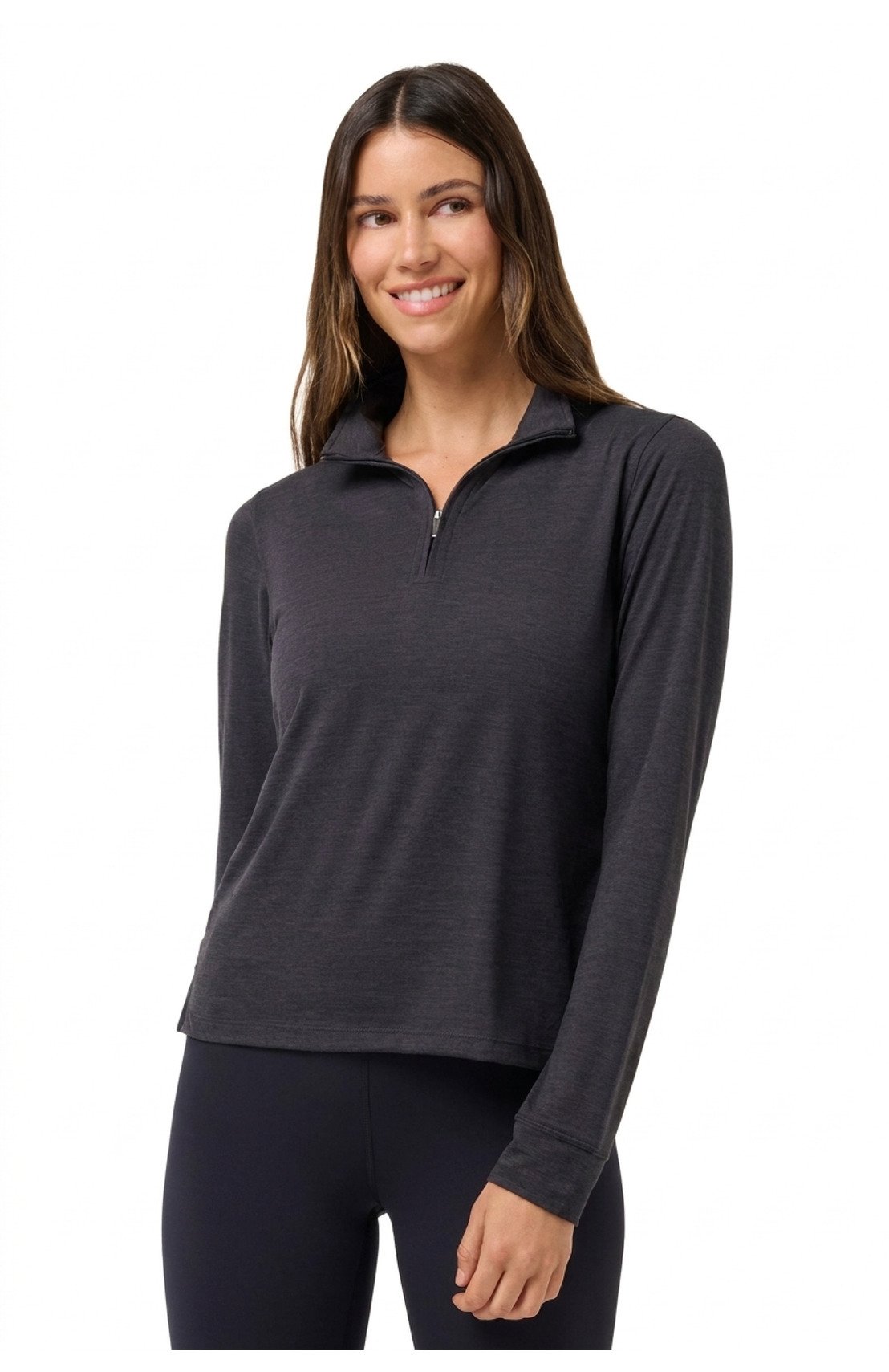 Travis Mathew Skyloft Light Zip longsleeve polo de mujer, heather black
