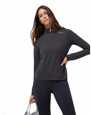 Travis Mathew Skyloft Light Zip longsleeve polo de mujer, heather black