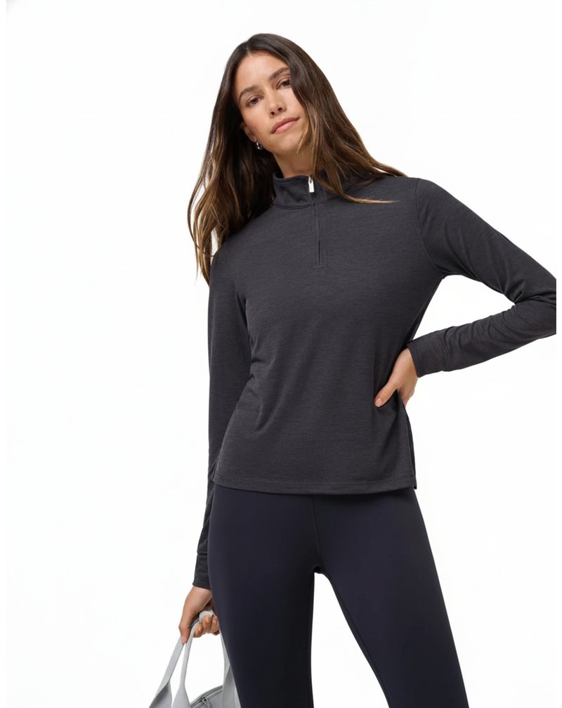 Travis Mathew Skyloft Light Zip longsleeve polo de mujer, heather black
