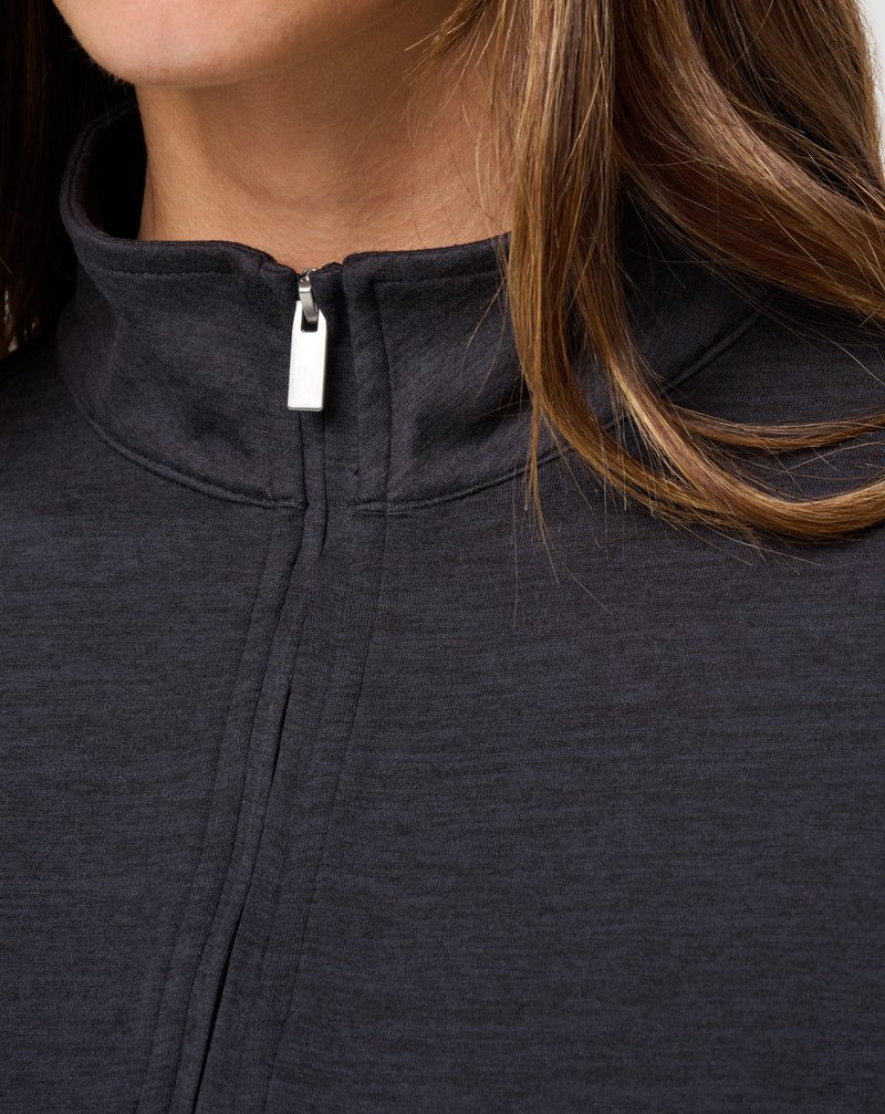 Travis Mathew Skyloft Light Zip longsleeve polo de mujer, heather black