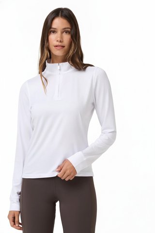 Travis Mathew Skyloft Light Zip longsleeve polo de mujer, blanco