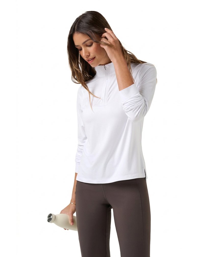 Travis Mathew Skyloft Light Zip longsleeve polo de mujer, blanco