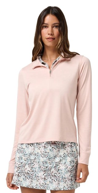 Travis Mathew Skyloft Light Zip longsleeve polo de mujer, heather blush pink