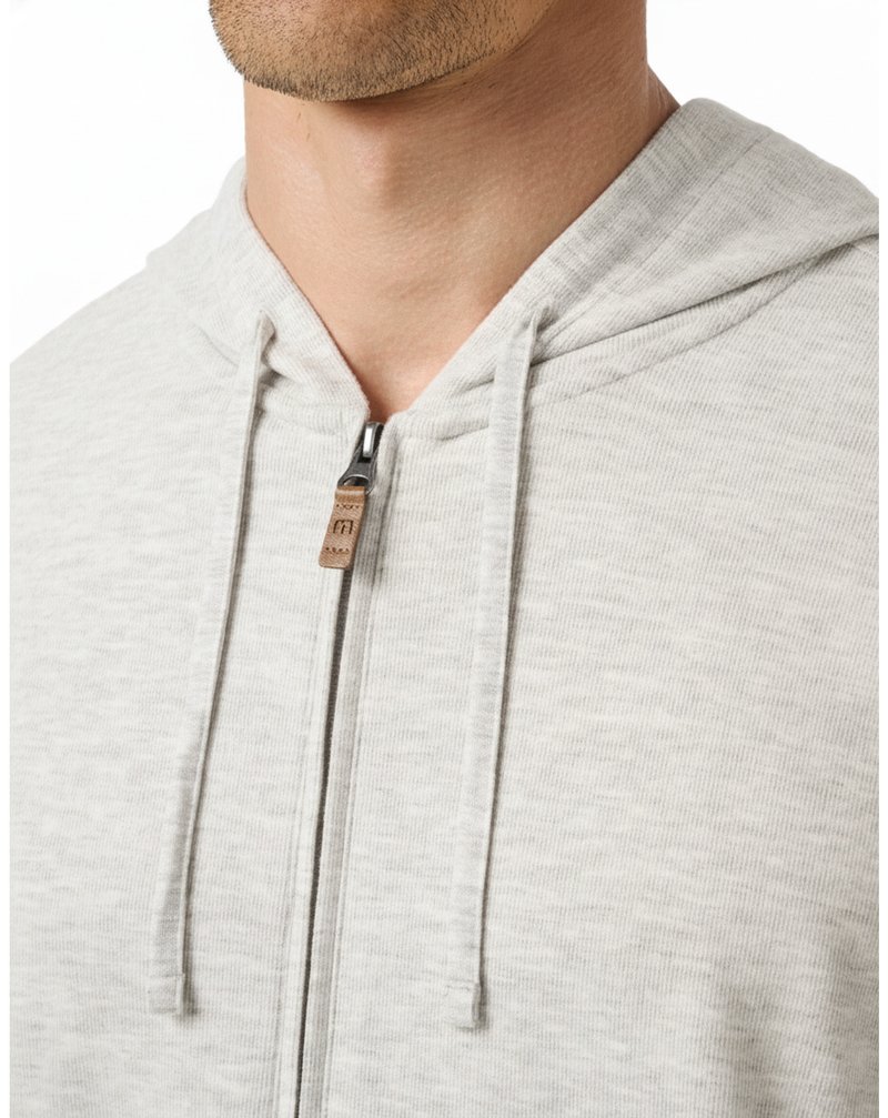 Travis Mathew Cloud Sweater Full Zip sudadera con capucha de hombre, heather grey