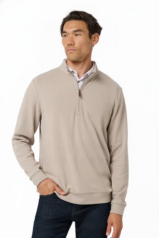 Travis Mathew Cloud suéter de hombre 1/4 zip, heather roasted cashew