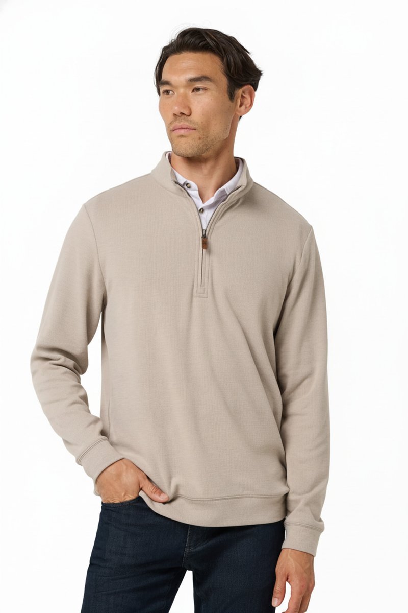 Travis Mathew Cloud suéter de hombre 1/4 zip, heather roasted cashew