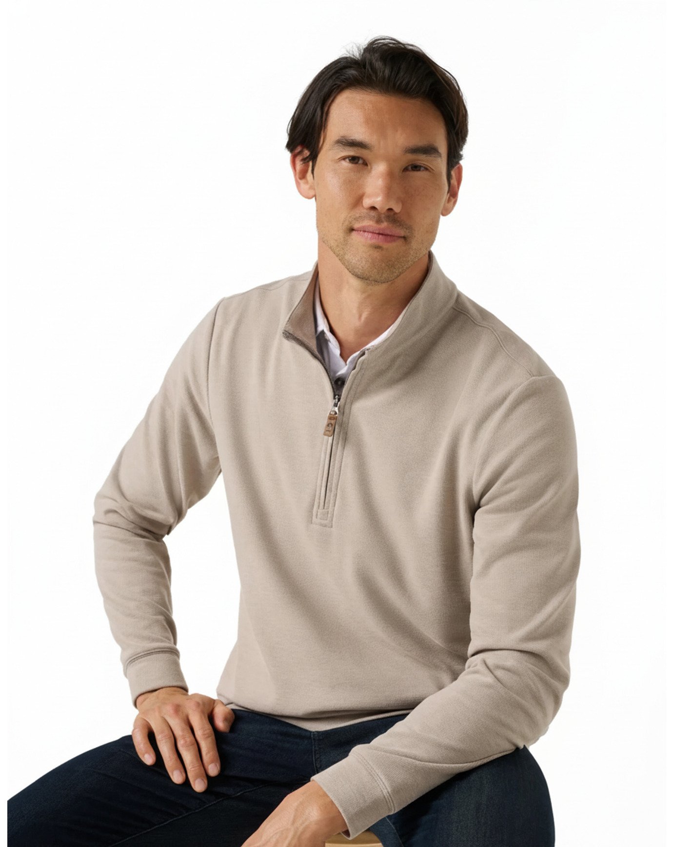 Travis Mathew Cloud suéter de hombre 1/4 zip, heather roasted cashew