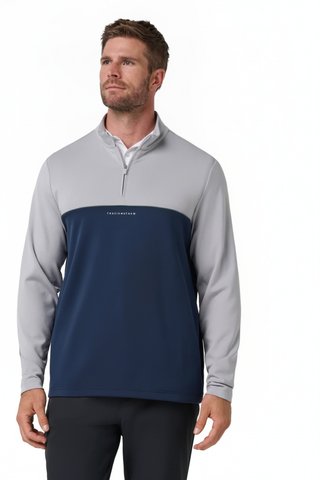 Travis Mathew Fibercloud Color Block Quarter Zip, gris claro