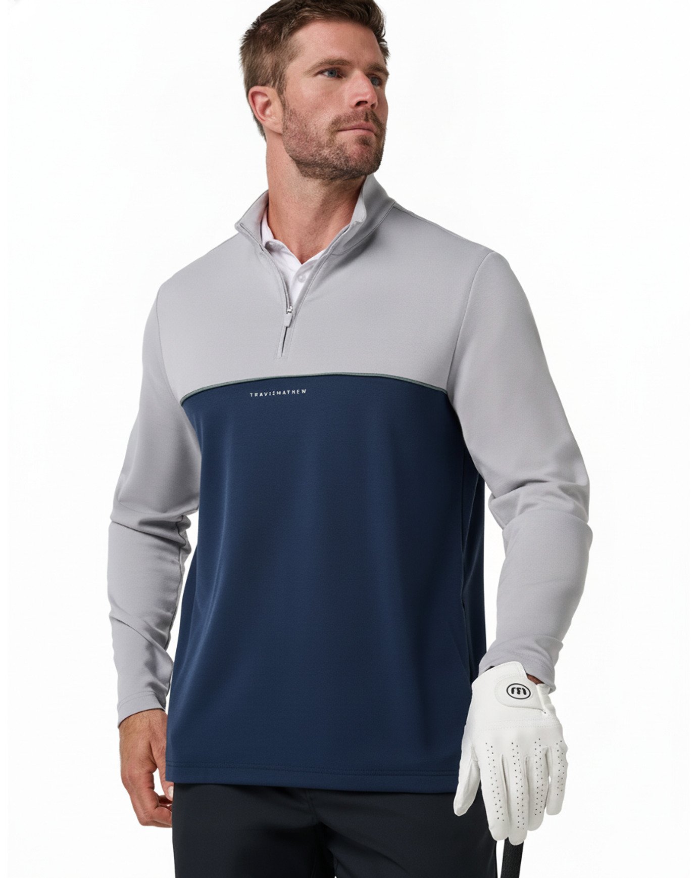 Travis Mathew Fibercloud Color Block Quarter Zip, gris claro