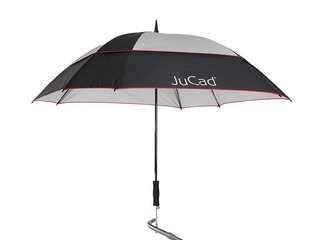 JuCad paraguas de golf telescópico 68" cuadrado y resistente al viento con pin, negro/plata/rojo