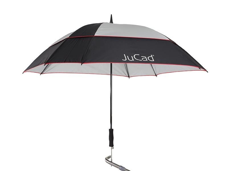 JuCad paraguas de golf telescópico 68" cuadrado y resistente al viento con pin, negro/plata/rojo