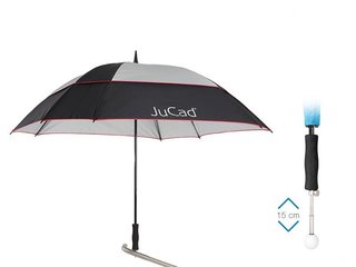 JuCad paraguas de golf telescópico 68" cuadrado y resistente al viento con pin, negro/plata/rojo