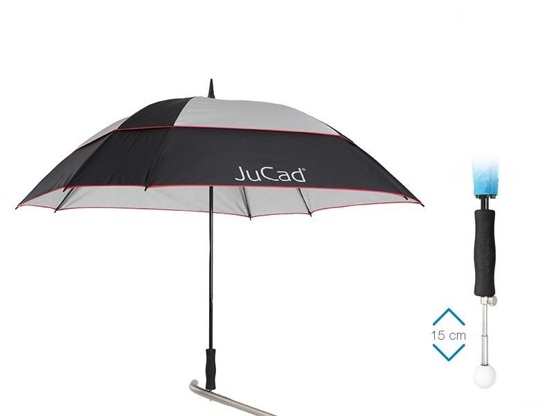 JuCad paraguas de golf telescópico 68" cuadrado y resistente al viento con pin, negro/plata/rojo