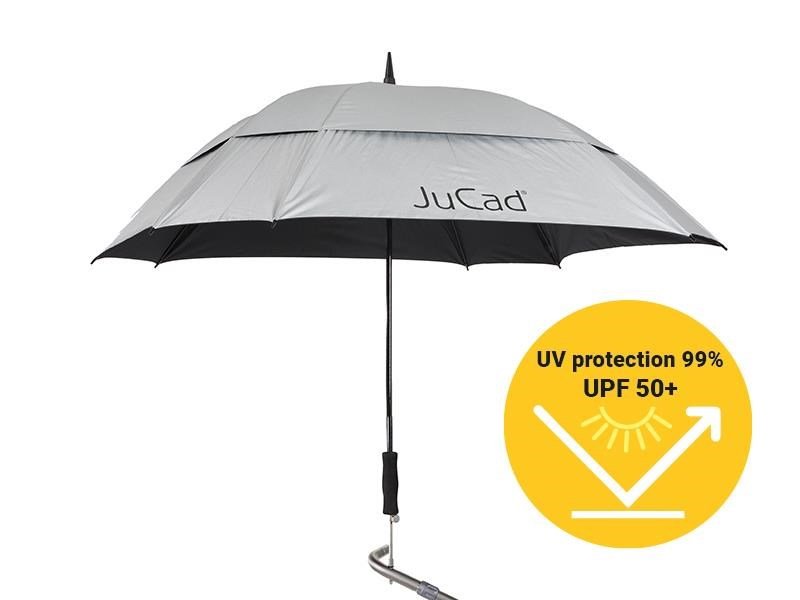 JuCad paraguas de golf telescópico 68" cuadrado y resistente al viento con pin, plateado (con protección UV 99%/UPF 50+)
