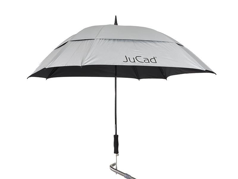 JuCad paraguas de golf telescópico 68" cuadrado y resistente al viento con pin, plateado (con protección UV 99%/UPF 50+)