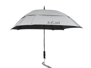 JuCad paraguas de golf telescópico 68" cuadrado y resistente al viento con pin, plateado (con protección UV 99%/UPF 50+)