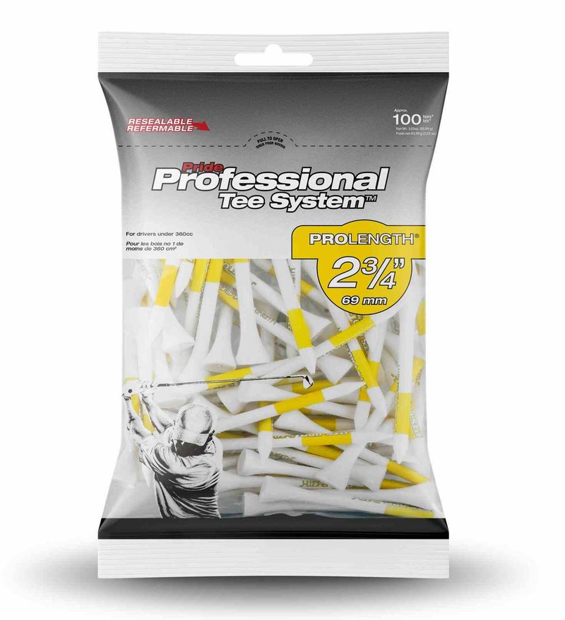 Pride Professional Tee System Prolength Yellow tees de madera 69mm (2 3/4"), 100 tees
