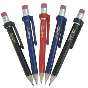 Masters Wood Pencils with clip & Eraser, 5 pieces, color mix
