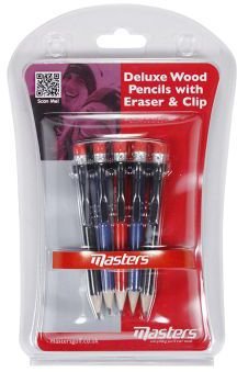 Masters Wood Pencils with clip & Eraser, 5 pieces, color mix