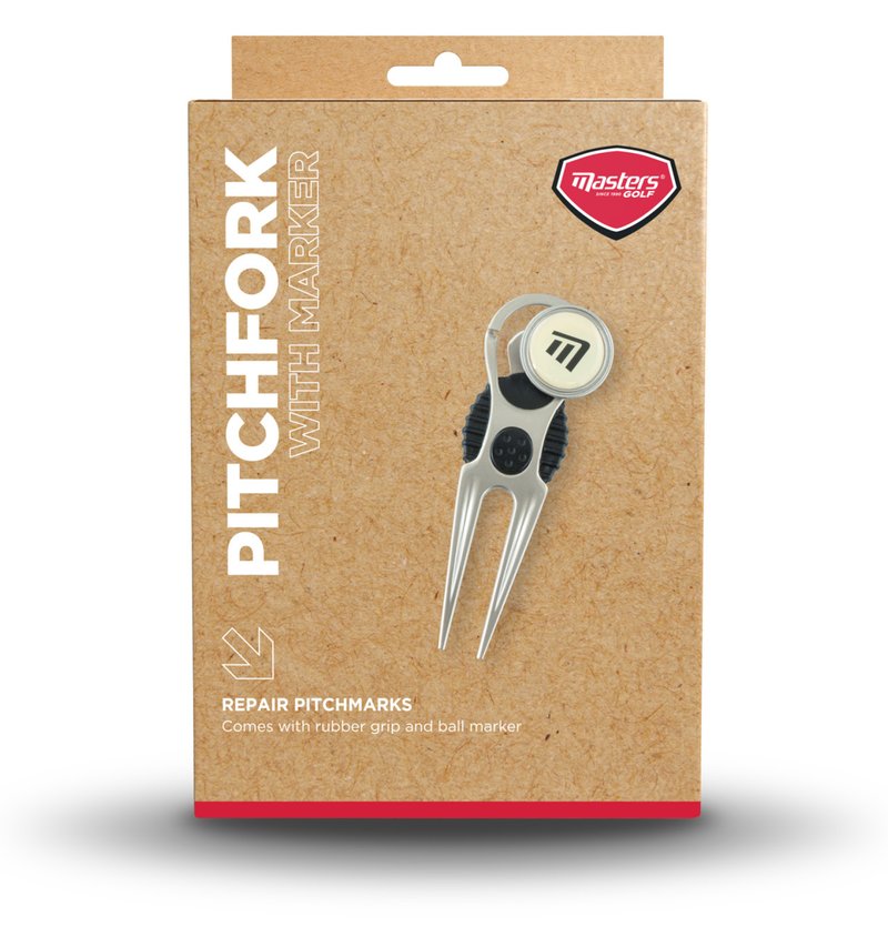 Masters Golf Deluxe Pitchfork With Marker marcador de green, plata