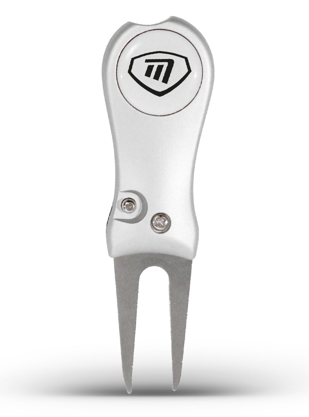 Masters Golf Switchblade Style Pitchfork marcador de divots, plateado
