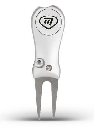 Masters Golf Switchblade Style Pitchfork marcador de divots, plateado