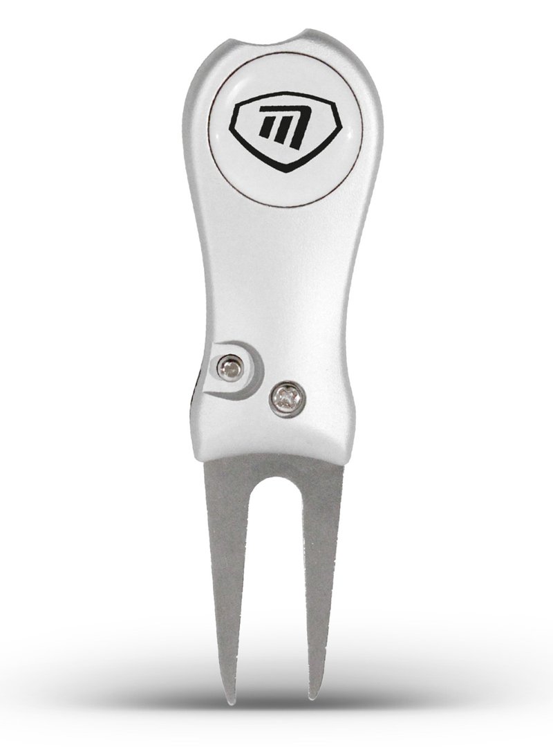 Masters Golf Switchblade Style Pitchfork marcador de divots, plateado